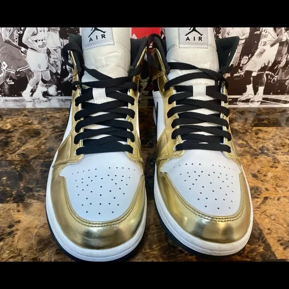 AIR JORDAN 1 MID SE METALLIC GOLD/BLUE-WHITE dc1419-700 size11 Sneakers